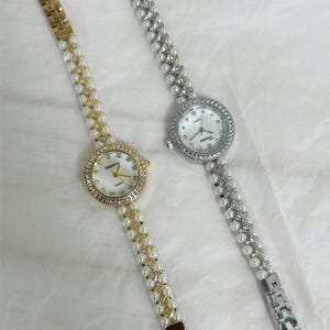 Vintage Pearl Watch for Women,Gold Women&#39;s Bracelet Watch with Crystals,Handmade Jewelry Gift For Her, Bridesmaid, Girlfriend,Christmas Gift