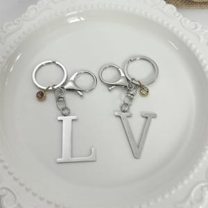 Custom Initial and Birthstone Keychain – Silver Letter Keyring, Personalized Gift for Her, Jewelry Bag Charm, Unique Gift for Women Men