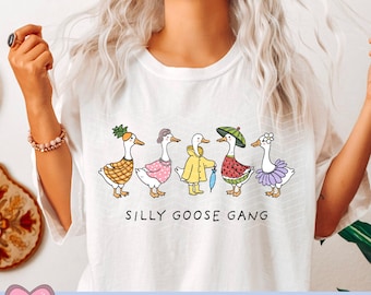 Silly Goose Gang PNG, tendance Goose Design téléchargement numérique, famille d'oies rétro mignon, drôle d'oie Clip art
