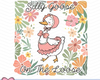 Boho Retro Floral Silly Goose PNG, Mama Goose PNG, Cute Flower Goose Clipart, Silly Goose on the loose PNG, Trendy Goose Design