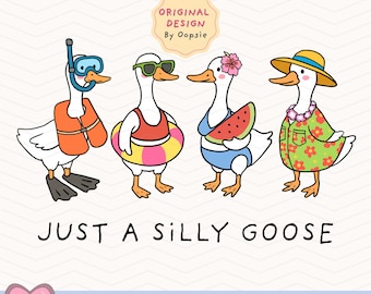 Just A Silly Goose Summer PNG, Trending Goose Design Digital Download, Cute Retro Goose Family, Funny Goose Clip art