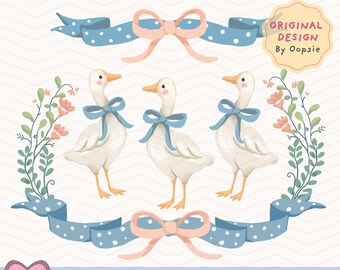 Vintage Blue Ribbon Goose PNG, Trending Goose PNG, Cute Retro Goose Clipart, Funny Goose Design