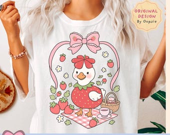 Strawberry Coquette Goose PNG, Cute Summer Goose Clipart, Mama Goose Sublimation, Picnic Goose Digital Download, Instant Download PNG