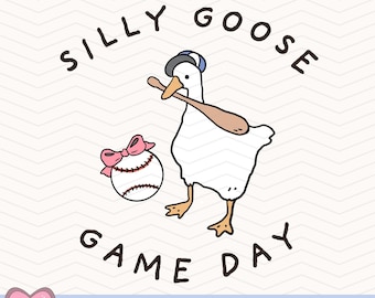 Silly Goose Game Day PNG, Silly Goose Sports, Funny Goose Png, Cute Softball Bow PNG, Goose Meme Clipart
