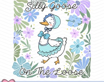 Boho Retro Floral Silly Goose PNG, Mama Goose PNG, Cute Flower Goose Clipart, Silly Goose on the loose PNG, Trendy Goose Design