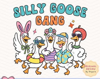Silly Goose Gang PNG, tendance Goose Design téléchargement numérique, famille d'oies rétro mignon, drôle d'oie Clip art
