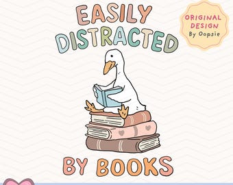Leicht abgelenkt von Büchern PNG, Bücherliebende Gans PNG, Lustige Gans PNG, Trendige Gans PNG