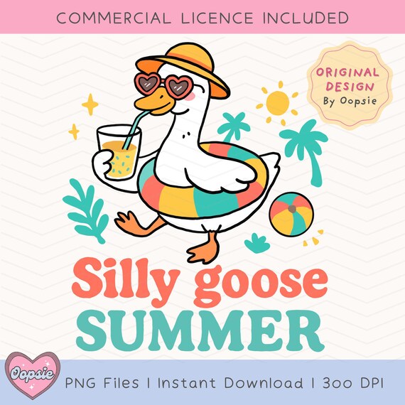 Silly Goose Summer PNG, Trending Goose Design Digital Download, Cute Retro Goose PNG, Funny Goose Clip art
