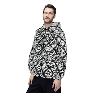 Stylish Black and White Windbreaker Jacket, Modern AOP Lightweight Raincoat, Urban Outdoor Jacket, Trendy Fashion Outerwear, Perfect [...]
