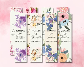 Marcadores de Livro Florais com Provérbios 31 para Mulheres, Marcadores de Versículo Bíblico para Imprimir, Inserções para Estudo Bíblico, Presente para Ministério Feminino