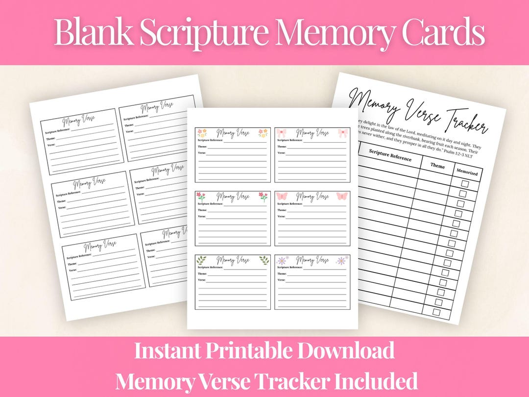 Blank Scripture Memory Cards, Printable Bible Verse Cards for ...