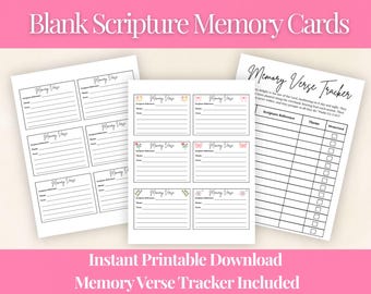 Cartões em branco para memorização das Escrituras, cartões imprimíveis com versículos bíblicos para memorização, rastreador bíblico.