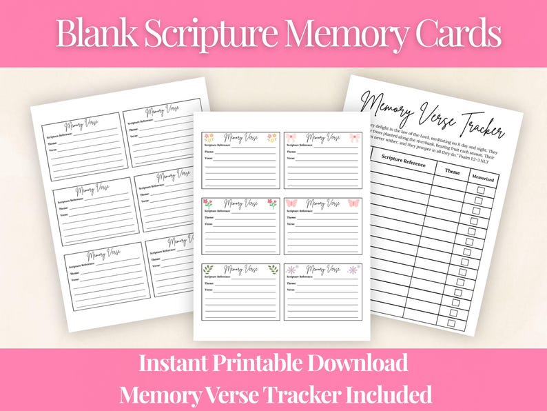 Blank Scripture Memory Cards, Printable Bible Verse Cards for ...