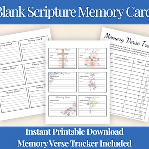 Tarjetas de memorización de versículos bíblicos en blanco, imprimibles para el estudio de la Biblia, insertos para la Biblia (descarga digital)