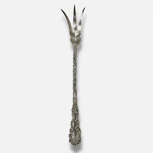 Waverly by Wallace Sterling Silver Long Fork 8.25” 3-Tine Monogram 1893