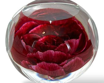 Vintage 1982 Selkirk Scotland Rose Paperweight | Signed Limited Edition 48 of 250 | Scottish Art Glass Floral Sculpture