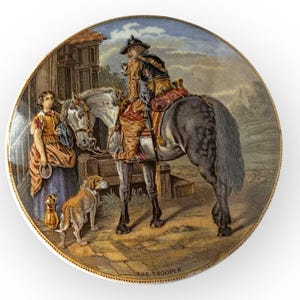Antique Prattware Pot Lid "The Trooper" Victorian Staffordshire Transferware Pottery with Original Base c.1860s