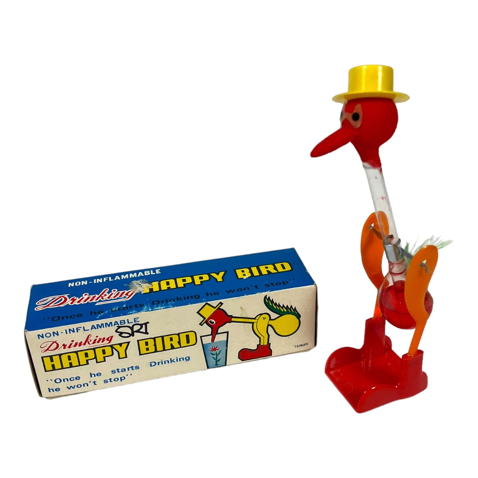 Vintage 60s Drinking Happy Bird Novelty Toy Made in Taiwan With Box 