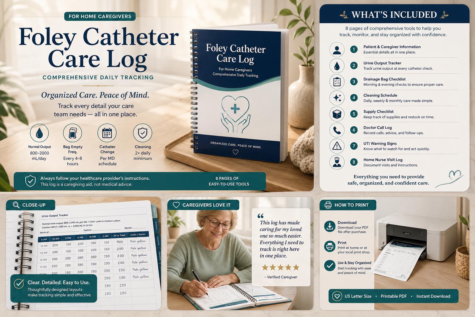 Foley Catheter Care Log Printable | Nurse-made Urinary Output Tracker ...