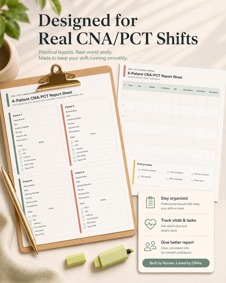 CNA Clinical Cheat Sheet Bundle | Nurse Aide Brain Sheet Vitals & ADL ...