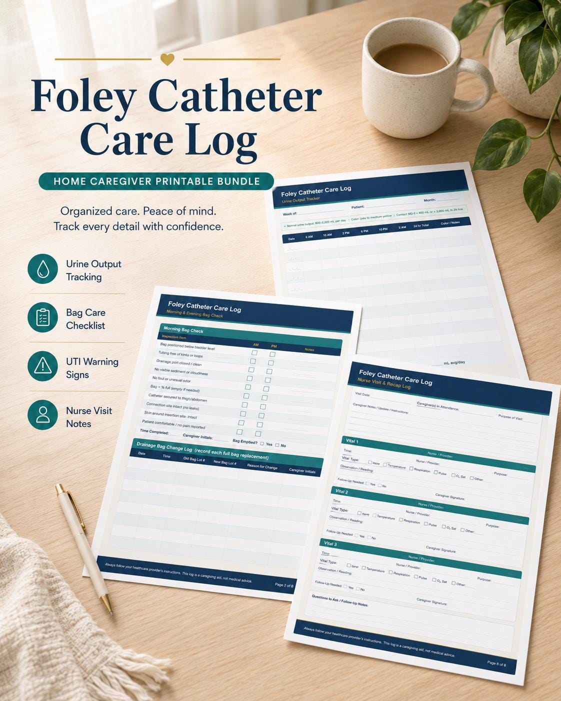Urine Output Checklist.pdf Foley Catheter Care Log Printable | Nurse-made Urinary Output Tracker ...