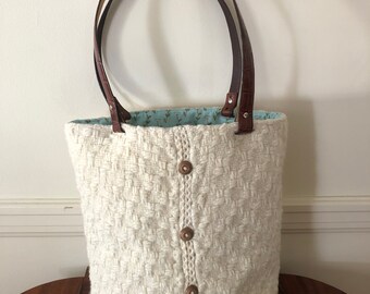 Large Cream Cabled Felted Tote Bag