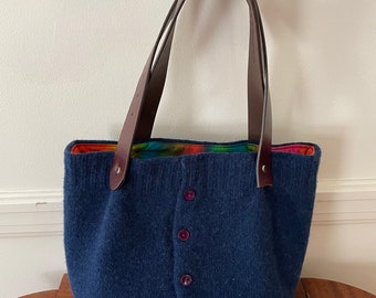 Navy Wool Felted Tote Bag