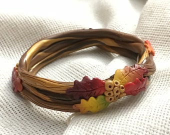 Fall Leaves Twig Polymer Clay Bracelet