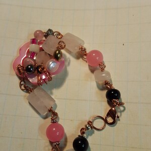 Pink in Quartz, Jet and Agate Bracelet