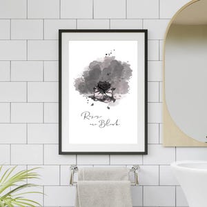Black Roses in Ice,Roses Are Black - Moody Floral Digital Art Print,Dark Aesthetic Poster,Retro Vibes Decor,   Black and White Home Decor