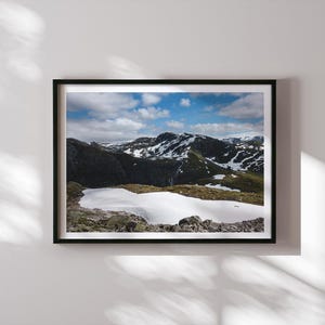 Glacial Lake and Waterfall, Norway Art Print, Mountain Landscape Photography, Minimalist Wall Art, Travel Poster