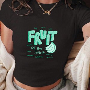 Haut court Fruit of the Spirit - Débardeur graphique banane Christian pour femme, chemise verset de la Bible, joli t-shirt Faith rose, vêtements Galatians 5:22