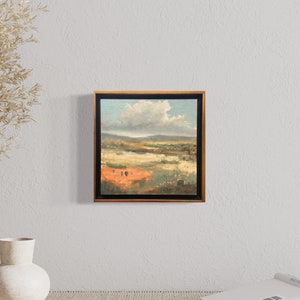 Original Oil Painting, Small Original Art, 8x8 Landscape Oil Painting, Impressionist Oil Painting, Muted Pastel Art, Framed Painting