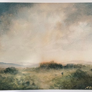English Landscape Painting Print, Water Color Painting Print, English Countryside Wall Art, Dark Moody Watercolor Print