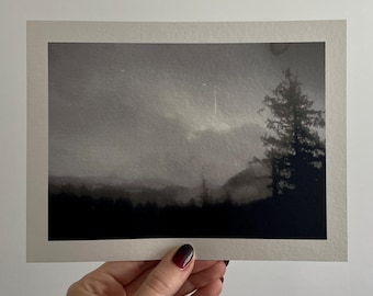 PNW Film Photography Art Print, Black and White Photo Fine Art Print 5x7 Analog Photo, Dark and Moody Landscape, Metallic Wall Art