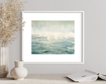 Watercolor Painting Print, 8x10 or 11x14 Seascape Art Print, Beach House Wall Art, Nautical Decor, Calming Abstract Painting, Ocean Painting