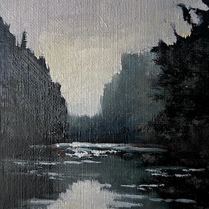 Original Oil Painting, Dark Academia Forest Landscape Painting 4x6, Oil Painting Original Art, Dark Moody Landscape in Oils