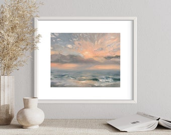 Coastal Art Print, Beach Landscape Oil Painting Print, Tybee Island Sunrise Ocean Home Decor, 11x14 or 8x10 Giclee Print, Georgia Seascape