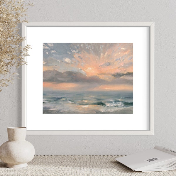 Coastal Art Print, Beach Landscape Oil Painting Print, Tybee Island Sunrise Ocean Home Decor, 11x14 or 8x10 Giclee Print, Georgia Seascape