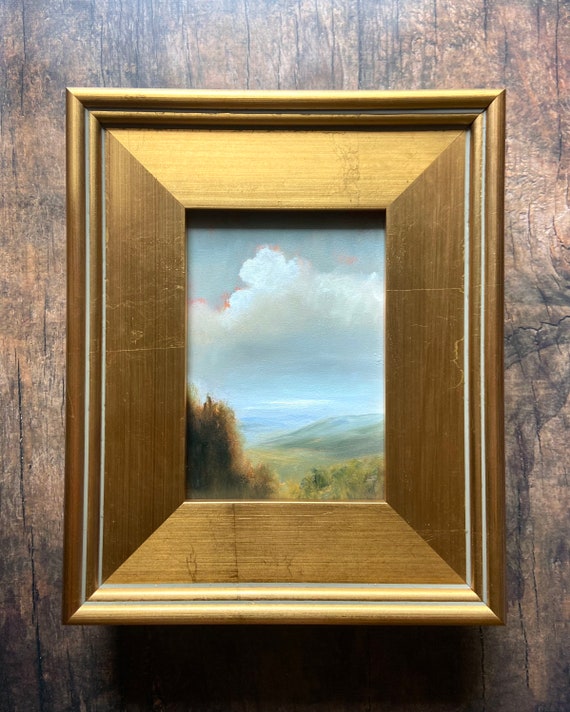 Original Oil Painting, 5x7 Framed Painting, Landscape in Gold Frame, Muted Color Landscape Painting, Original Art, Moody Painting