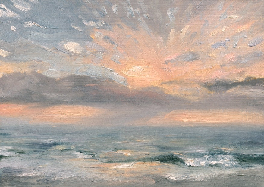Coastal Art Print, Beach Landscape Oil Painting Print, Tybee Island Sunrise Ocean Home Decor, 11x14 or 8x10 Giclee Print, Georgia Seascape