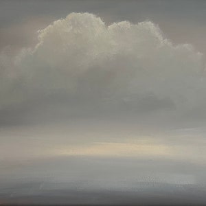 Cloud Painting Original, 9x12 Framed Painting, Ocean Oil Painting in Gold Frame, Cloud Landscape Painting, Original Art, Seascape Painting