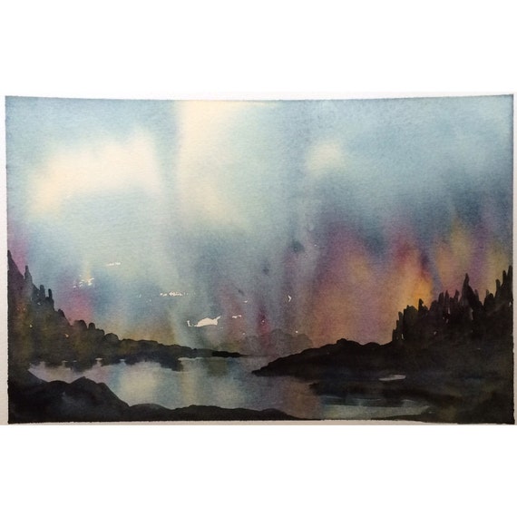 Items similar to Northern Lights Watercolor Art Original ...