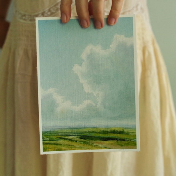 Landscape Painting Art Print - 5x7 Giclee - Cloud Painting - Farmhouse Decor