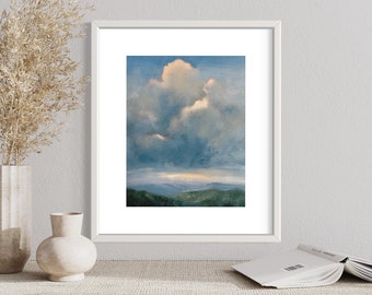 Oil Landscape Print 8x10, Mountain Landscape, Tennessee Oil Painting Print, Cloud Painting, Blue and Green Oil Painting Print, Calming Art