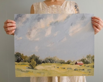 Oil Painting Landscape Art Print 16x20, Farm House Art Print, Barn Painting Giclee Print, Oil Painting Farm Print of Painting 16x20