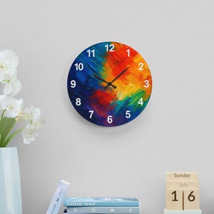 Unique Wall Clock, Modern Round Acrylic Art Clock, Colorful Abstract Wall Decor for Living Room or Office