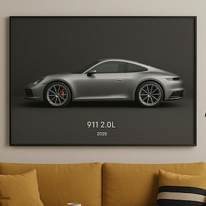 Porsche Wall Art, 2020 Porsche 911 Poster, Masculine Wall Art, Vintage Porsche Print, Digital Download, Porsche Car Poster