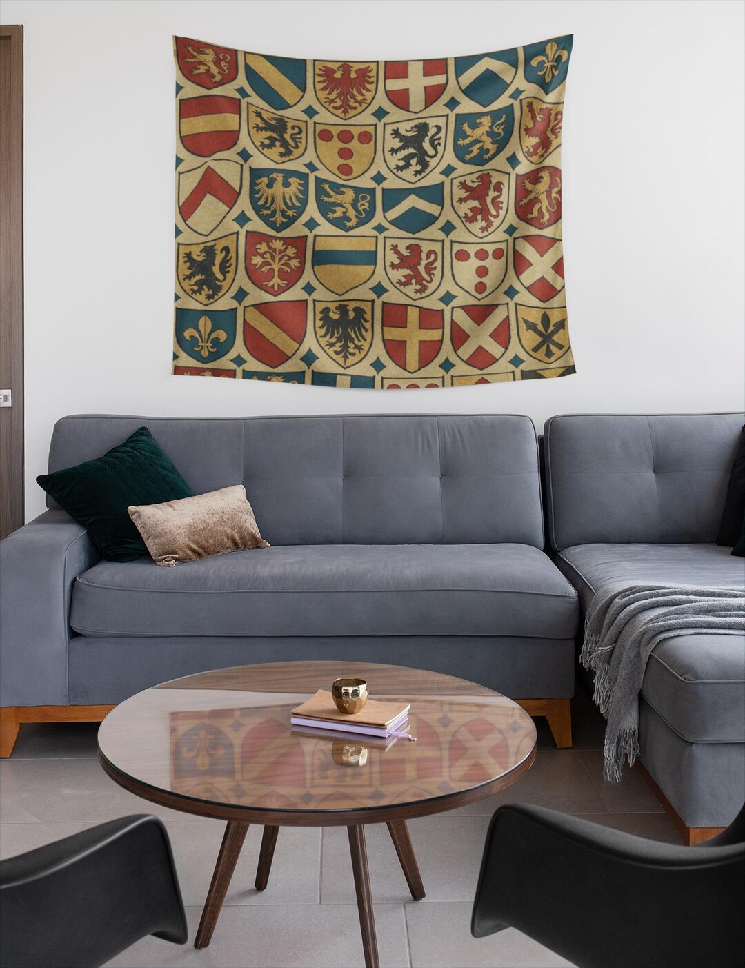 Medieval Tapestry of Heraldic Shields, Repeating Pattern of Vintage ...