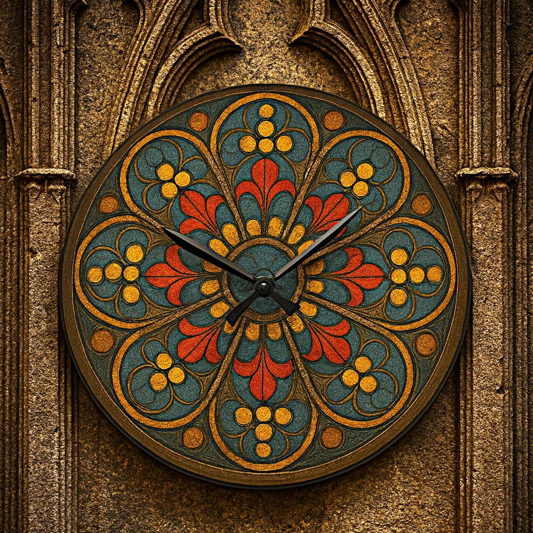Vintage Wall Clock, Gothic Rose Window Design, Medieval Decor, Unique ...